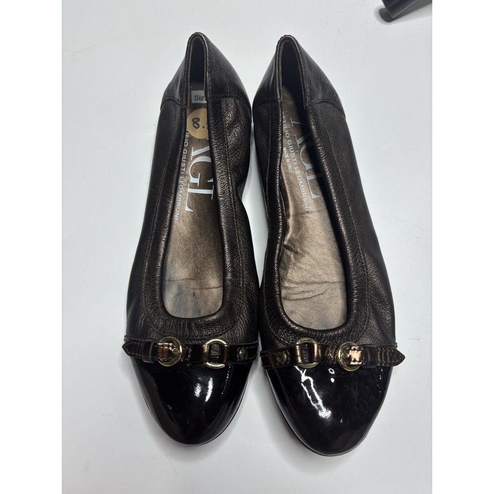 AGL Attilio Giusti Leombruni Brown Patent Y2K Chic 00s Ballet Flats 39.5D US 8.5